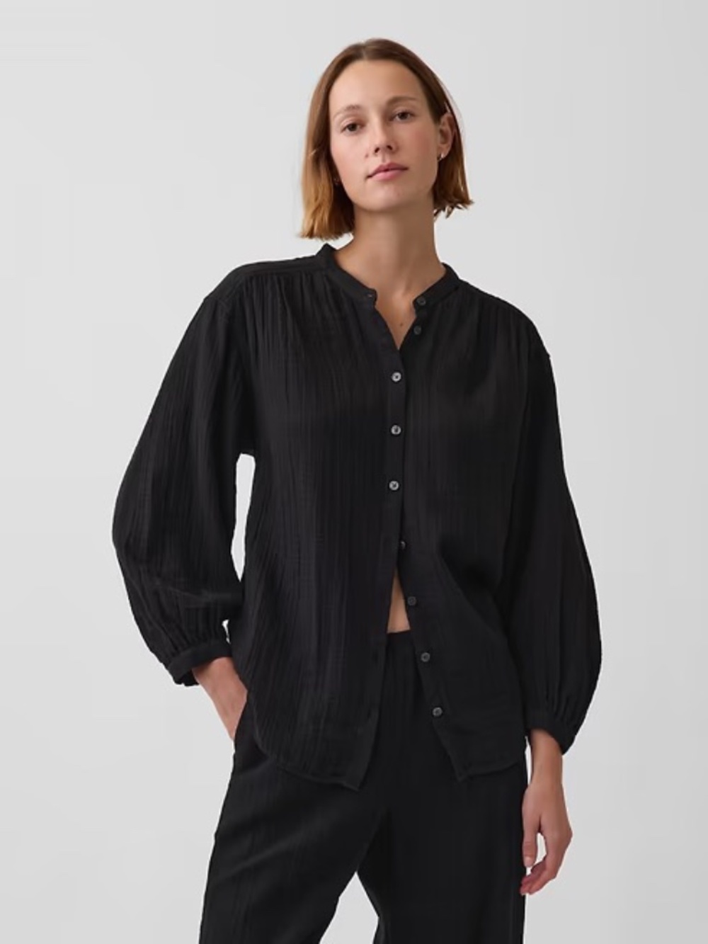 Banana republic Cotton Gauze Black Blouse L